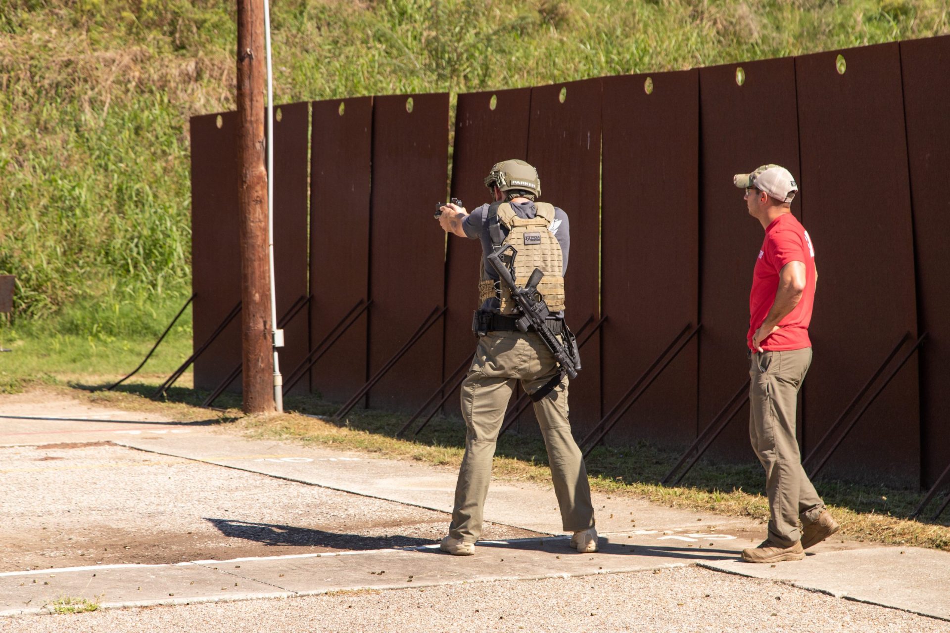 Firearm Training with a rifle and a pistol at a gun range